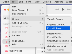 screenshot of options to export library